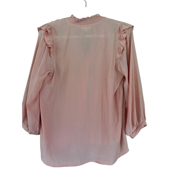 Anthropologie Peach Button-Up Blouse With Ruffle Trim & 3/4 Sleeves Lightweight - Picture 4 of 13